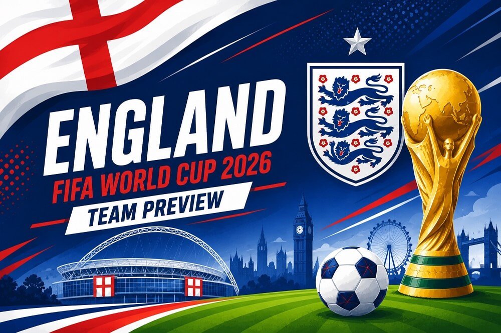 England national football team preparing for FIFA World Cup 2026 with hopes of winning the tournament.